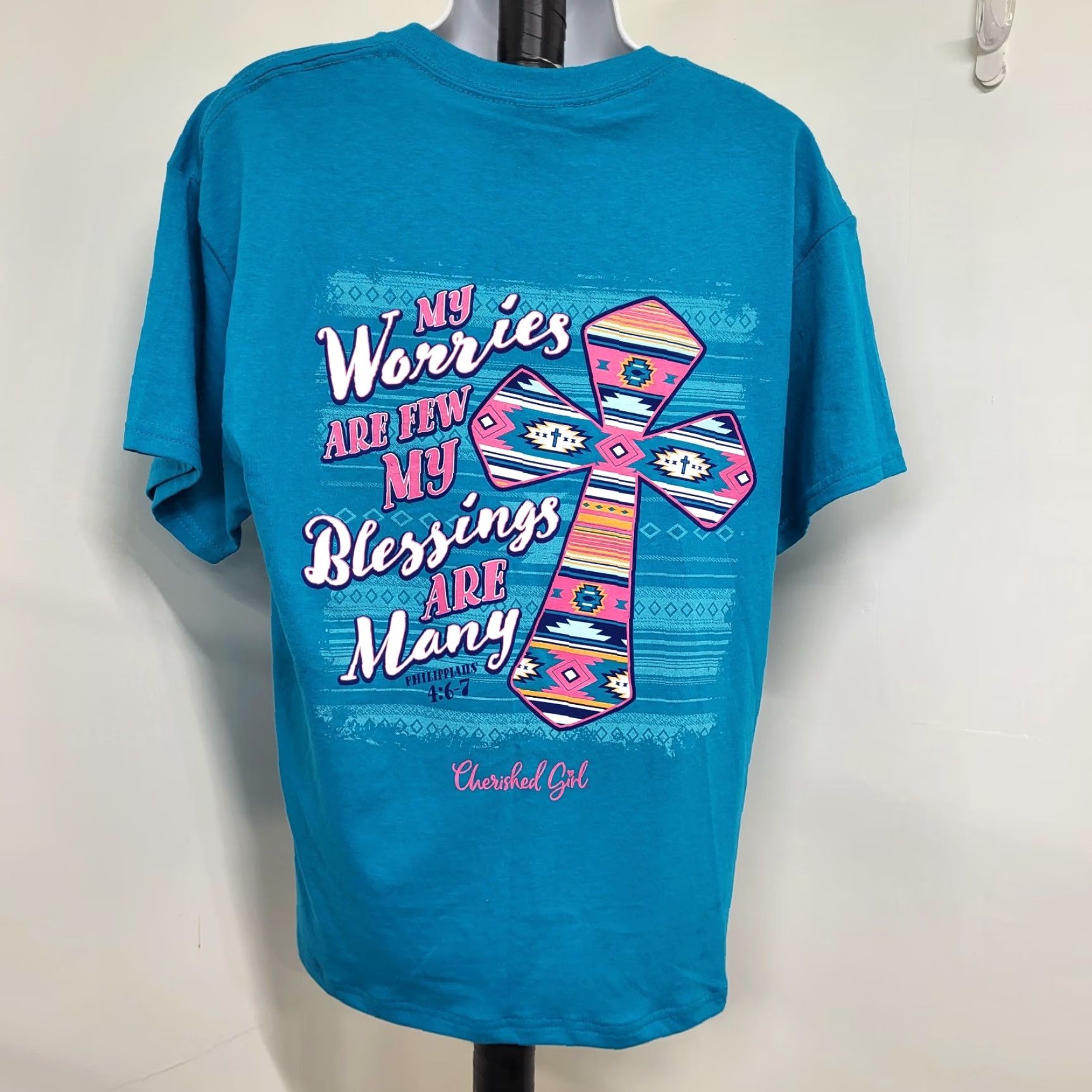 Vintage **Cherished Girl Women's Medium Blue T-Shirt "Worries Are Few"** User: Cherished Girl Women's Medium Blue T-Shirt "Worries Are Few" Size M / US 6-8 / IT 42-44 - 2 Thumbnail