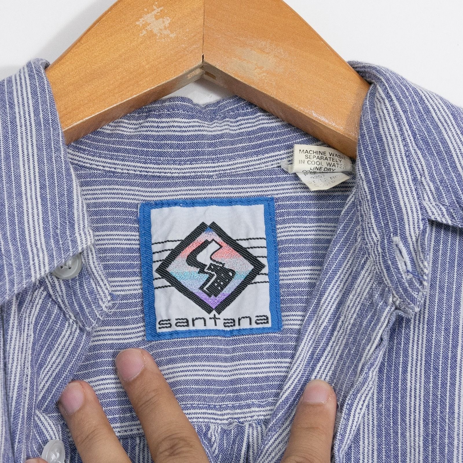 Vintage Vintage 90s Santana Denim Button Up Shirt Mens Small Striped Size US S / EU 44-46 / 1 - 4 Thumbnail