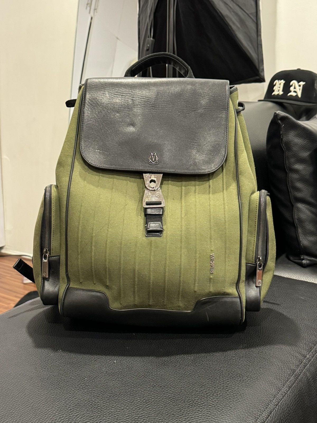 Rimowa Never Still Large Leather Backpack Olive Black | Grailed