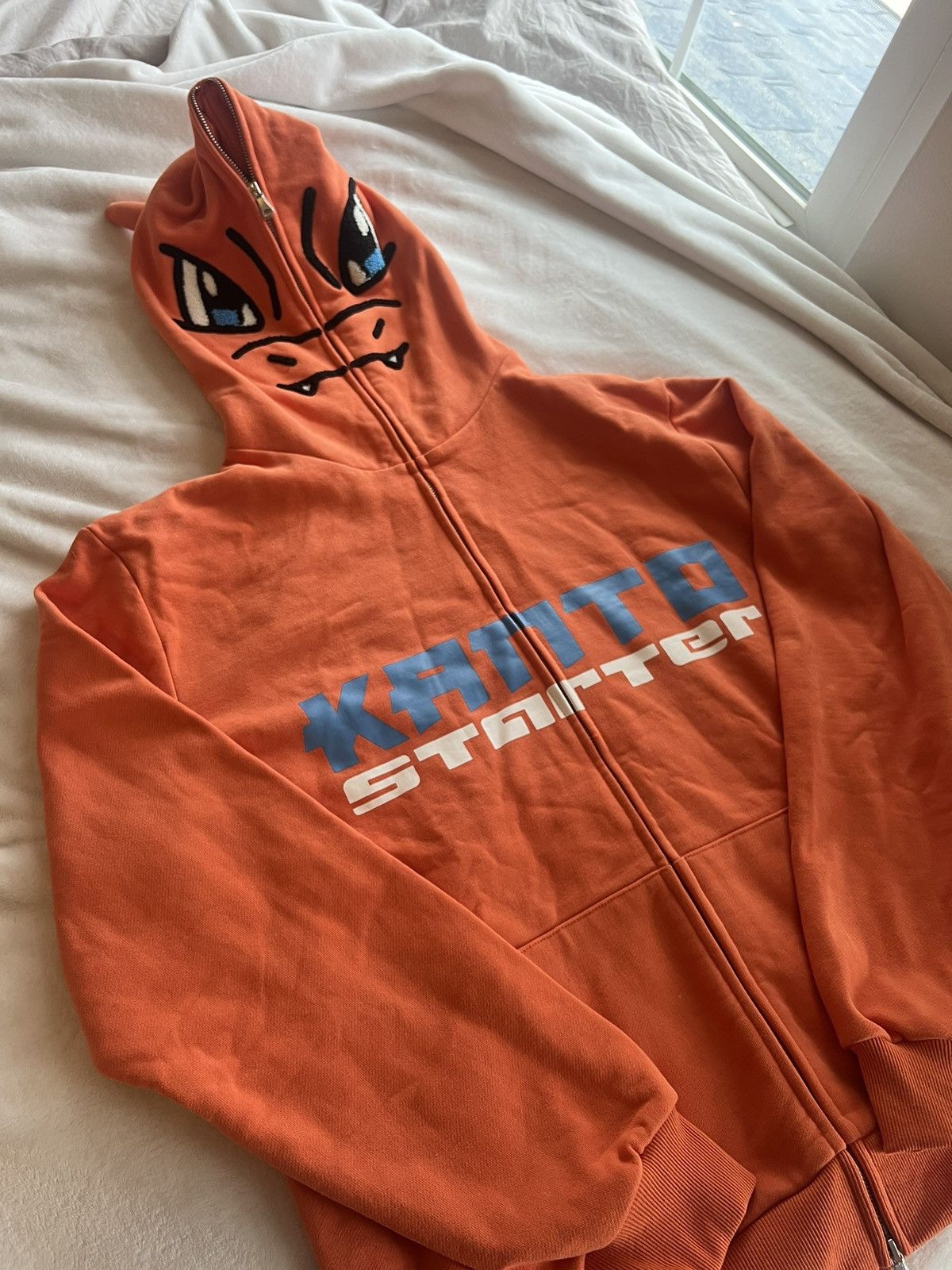 image of Designer Kanto Starter Orange Charizard Hoodie, Men's (Size XL)