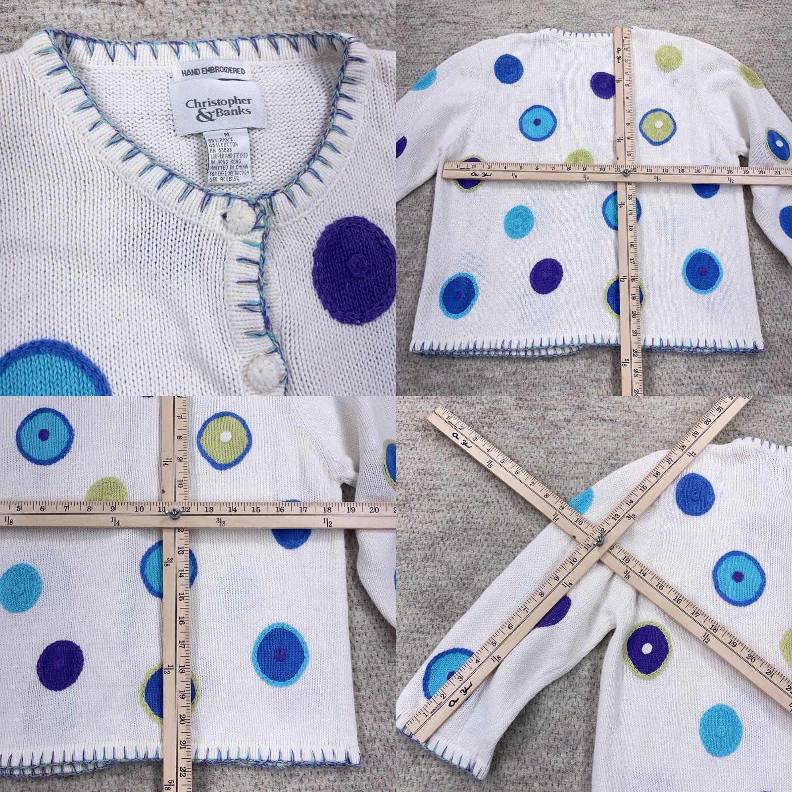 Vintage VINTAGE Christopher & Banks Cardigan Sweater Women M White Spotted Knit Casual 90s Size M / US 6-8 / IT 42-44 - 8 Thumbnail