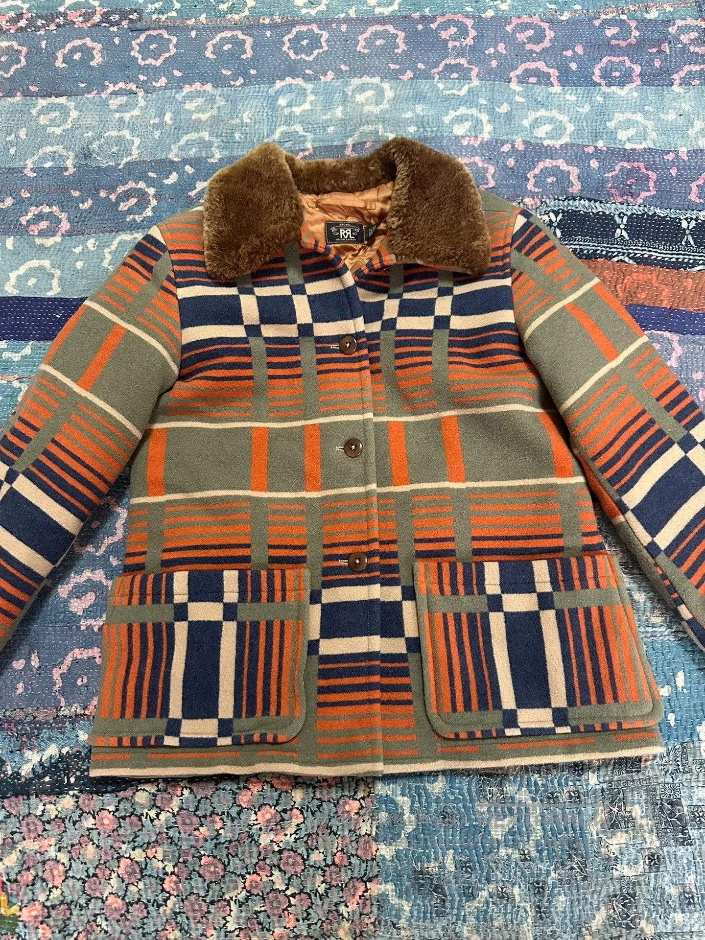 RRL Ralph Lauren RRL Women's Striped Fur Collar Jacket. Size S / US 4 / IT 40 - 1 Thumbnail