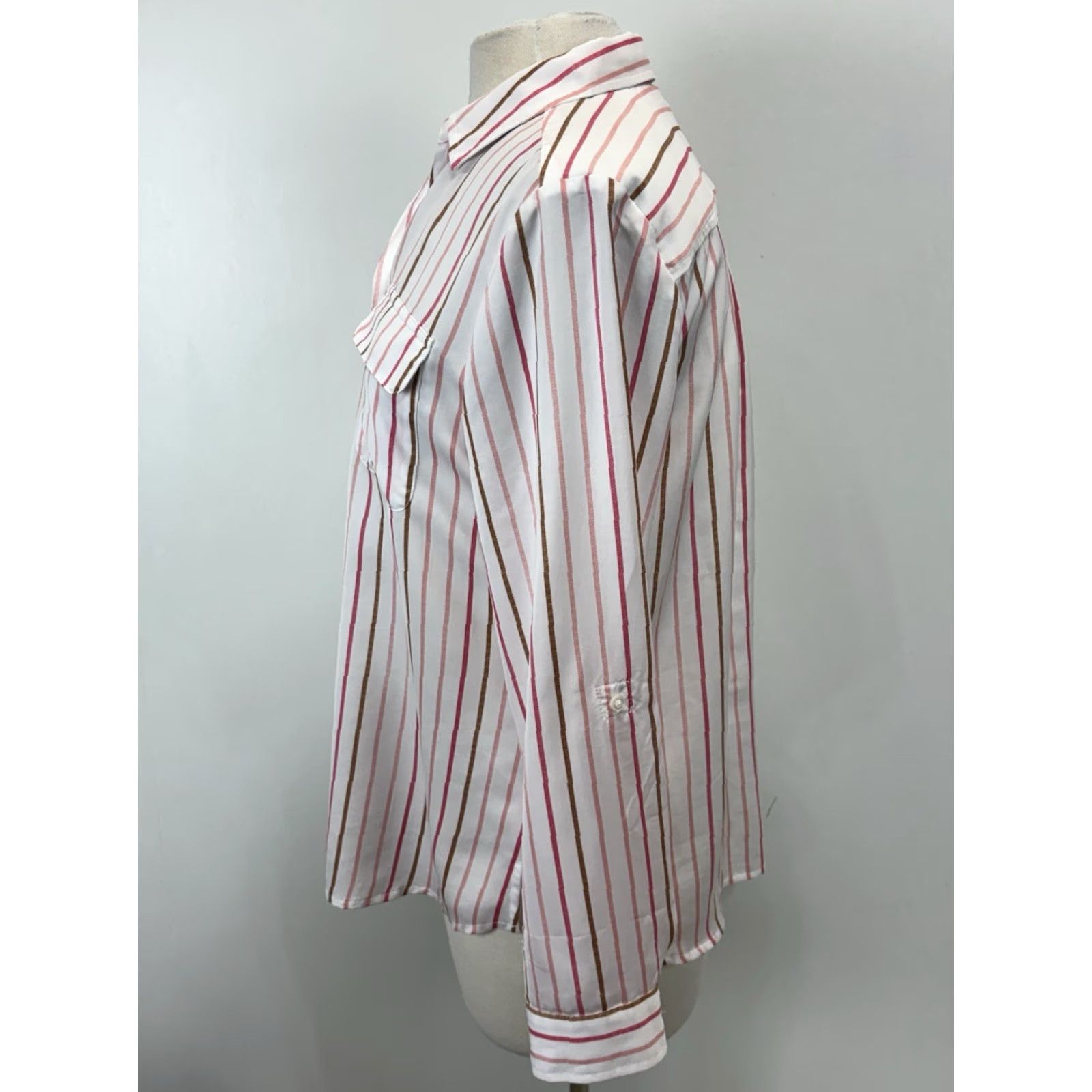 Vintage Chicos Striped Button Up Shirt Sz 1 US Medium White Pink 2 Pocket Lightweight Size M / US 6-8 / IT 42-44 - 2 Thumbnail