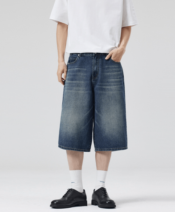 Jean Men's high street wide-leg whisker loose denim shorts Size US 32 / EU 48 - 1 Thumbnail