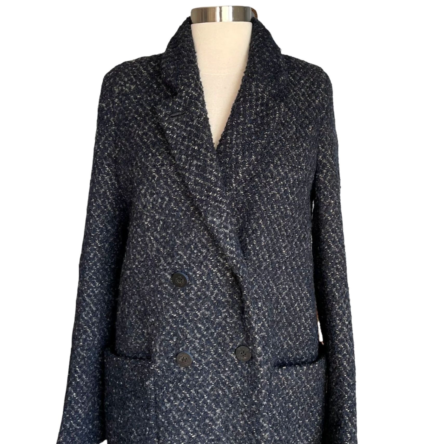 Zara Zara Coat Wool Boucle Tweed Faux Fur Lined Long M Blue Size M / US 6-8 / IT 42-44 - 3 Thumbnail