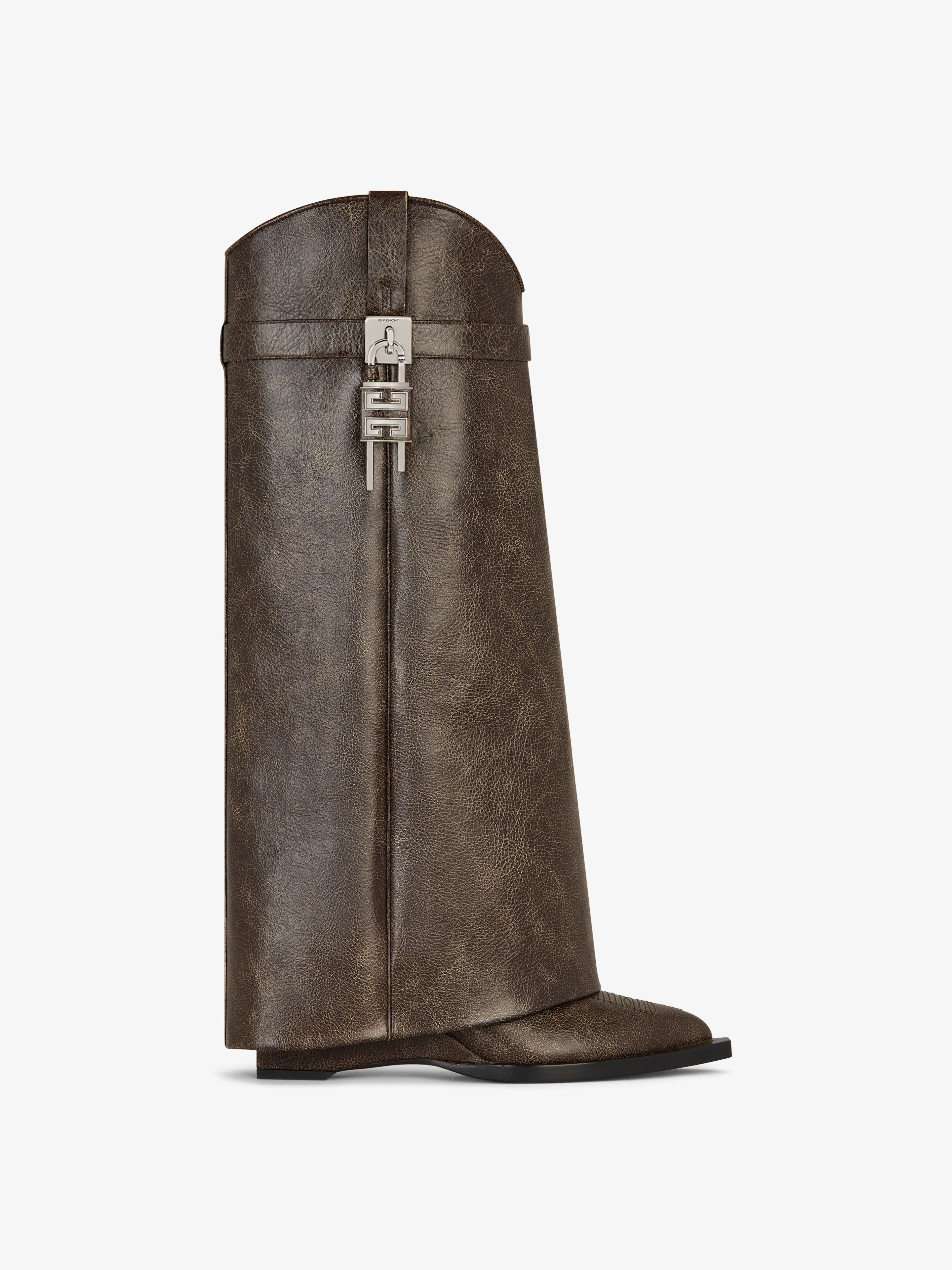 o1srvl11e0525 Shark Lock Cowboy High Boots 60mm Walnut Brown