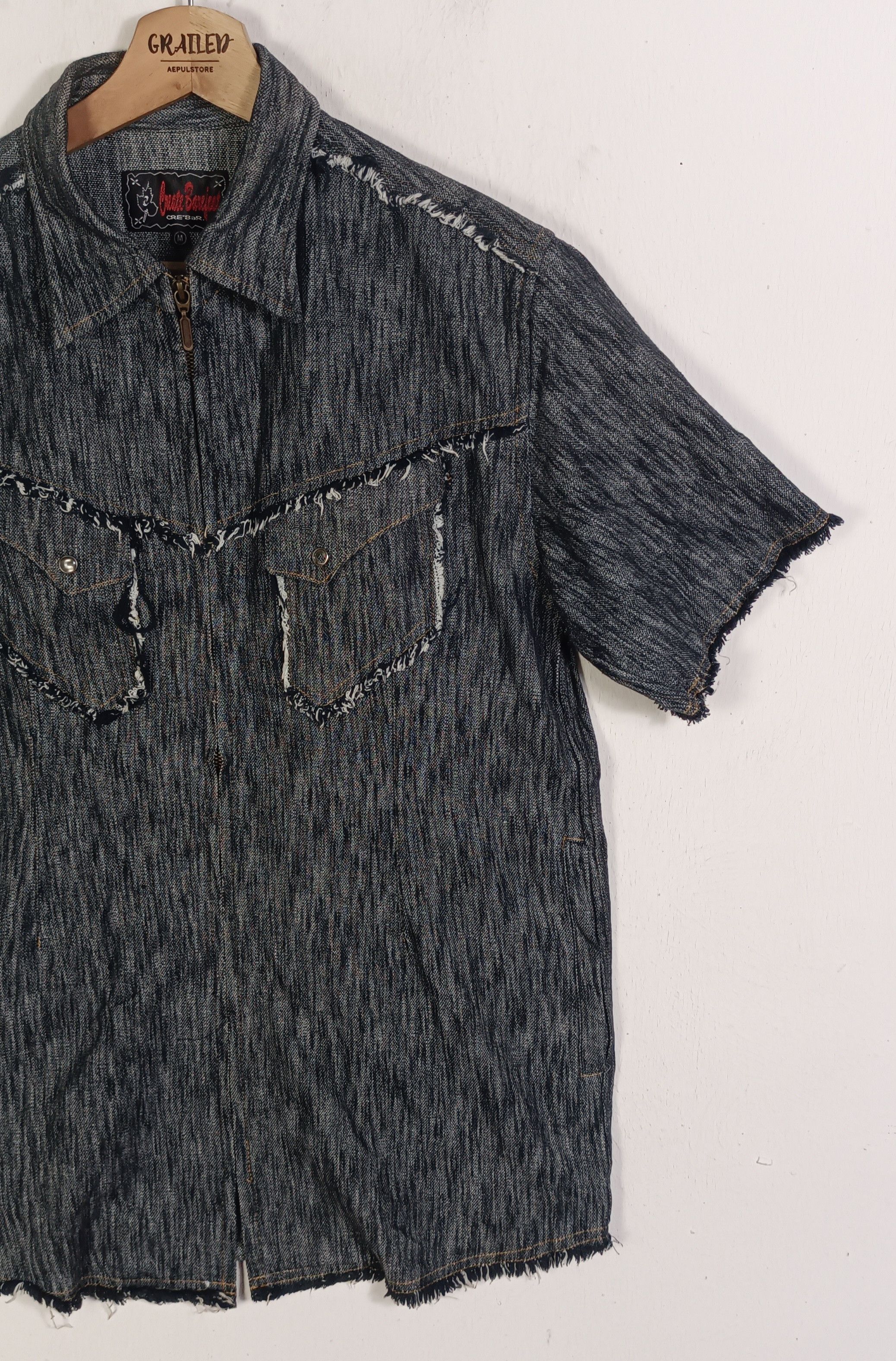 Japanese Brand Crate Barefost Distressed Style Western Denim Shirt Size US M / EU 48-50 / 2 - 5 Thumbnail