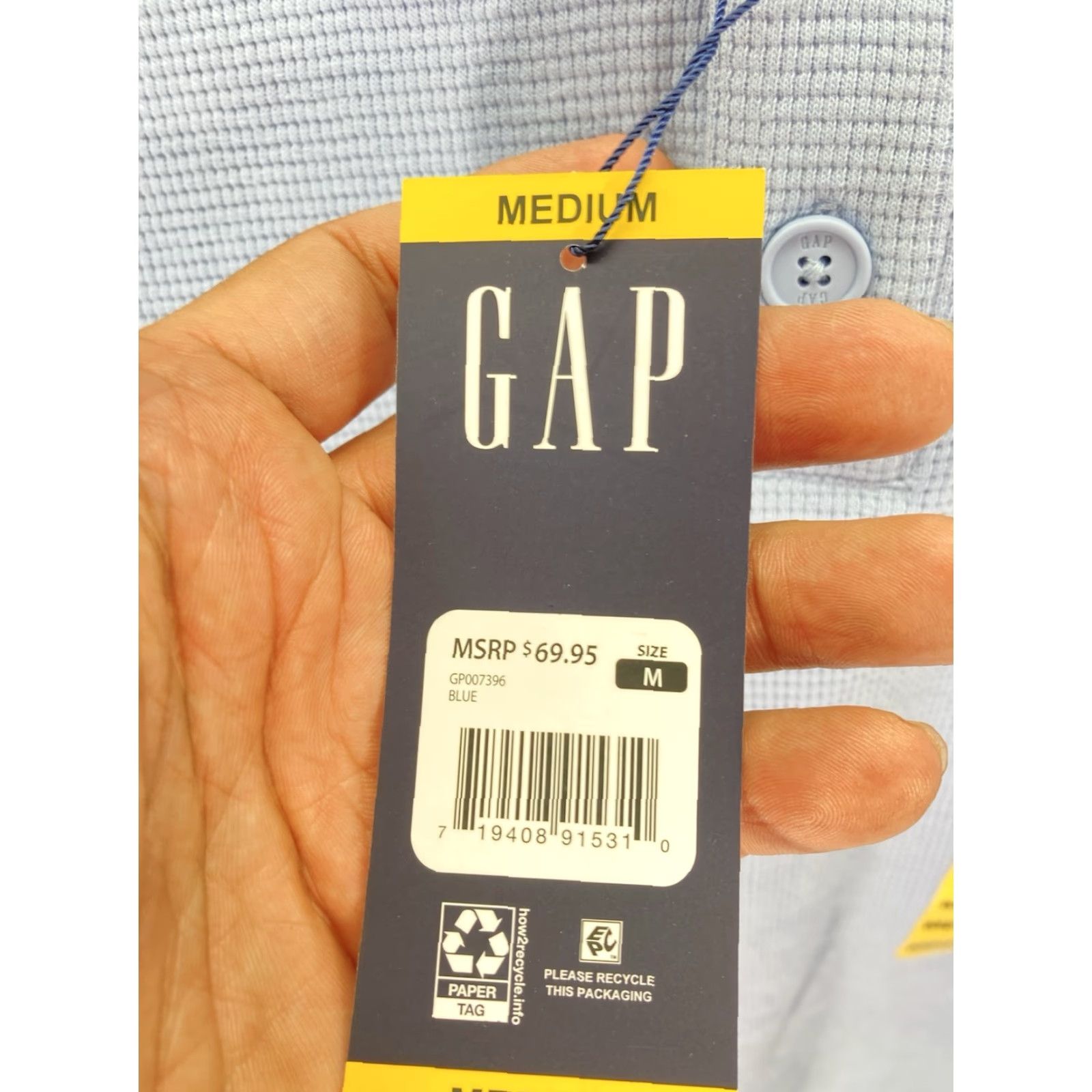 Gap Gap Waffle Henley Hoodie Shirt Men Medium Blue Long Sleeve Pullover Casual NWT Size US M / EU 48-50 / 2 - 5 Thumbnail