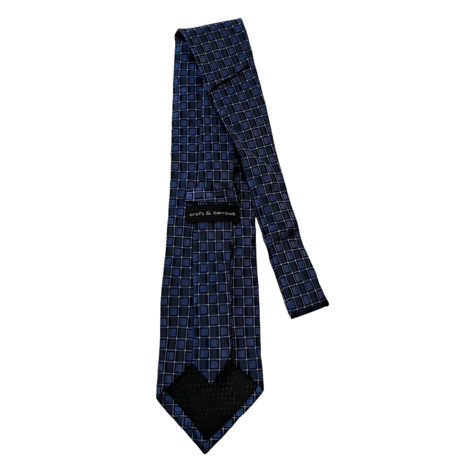 Croft & Barrow Croft & Barrow Blue Navy Yellow Square Windowpane Silk Tie Size ONE SIZE - 4 Thumbnail