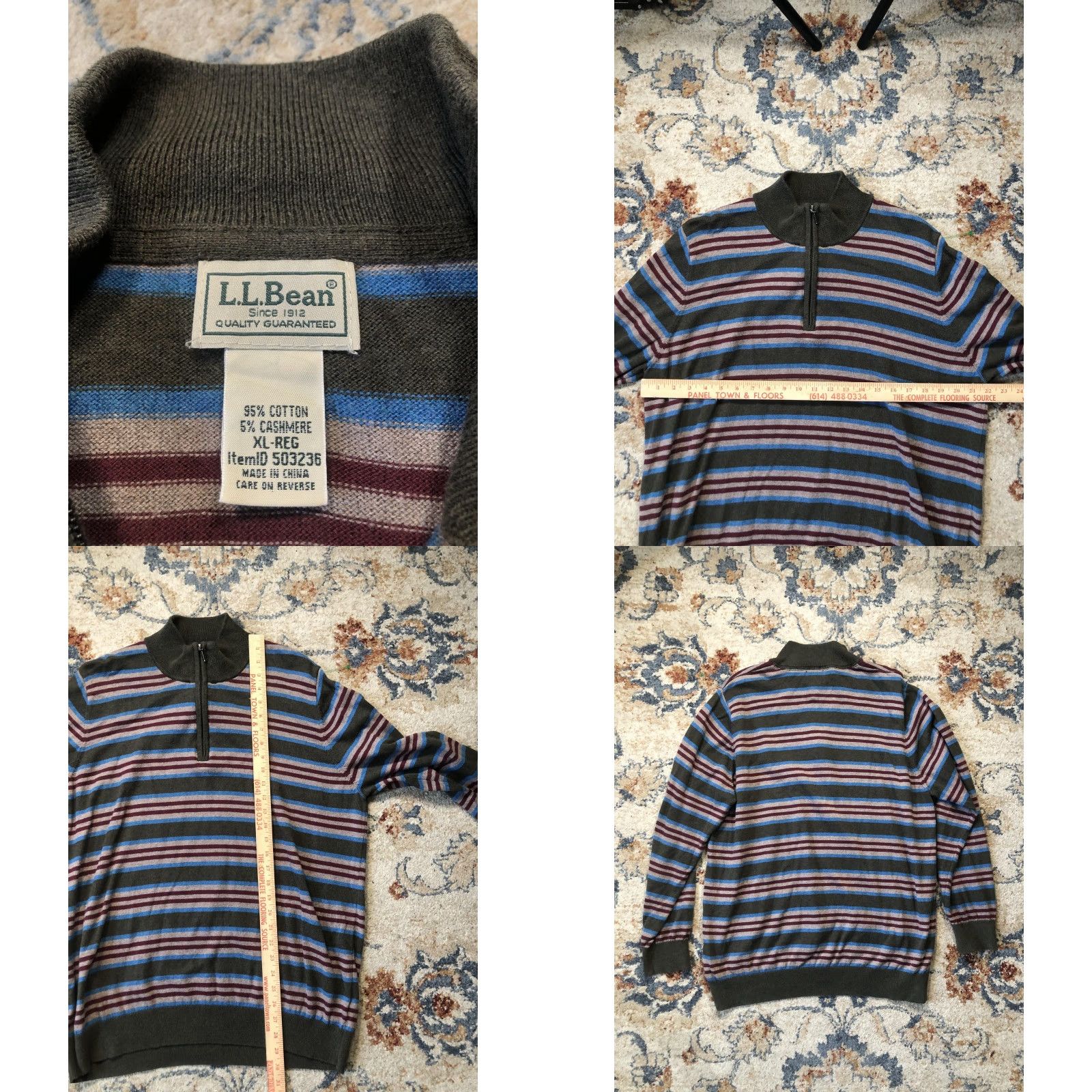 Vintage VINTAGE? No. (excluded) LL Bean Sweater Mens XL Olive Green Stripe Quarter Zip Pullover Cotton Cashmere Shirt? Size US XL / EU 56 / 4 - 8 Thumbnail