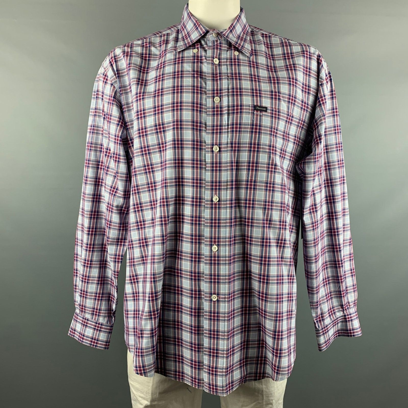 Faconnable FACONNABLE White Blue & Red Checkered Cotton Long Sleeve Size US XL / EU 56 / 4 - 1 Thumbnail