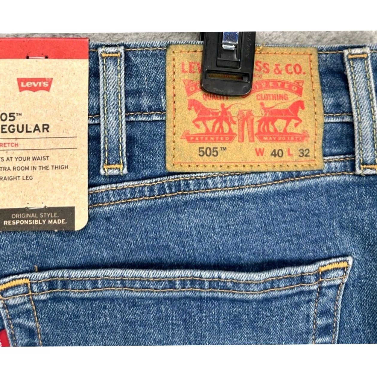 Levi's Levi's 505 Jeans Mens 40x32 Blue Distressed Regular Fit Straight Leg Denim Cotton Blend Stretch Pockets Button Zipper Medium Wash Vintage No Size US 40 / EU 56 - 2 Thumbnail