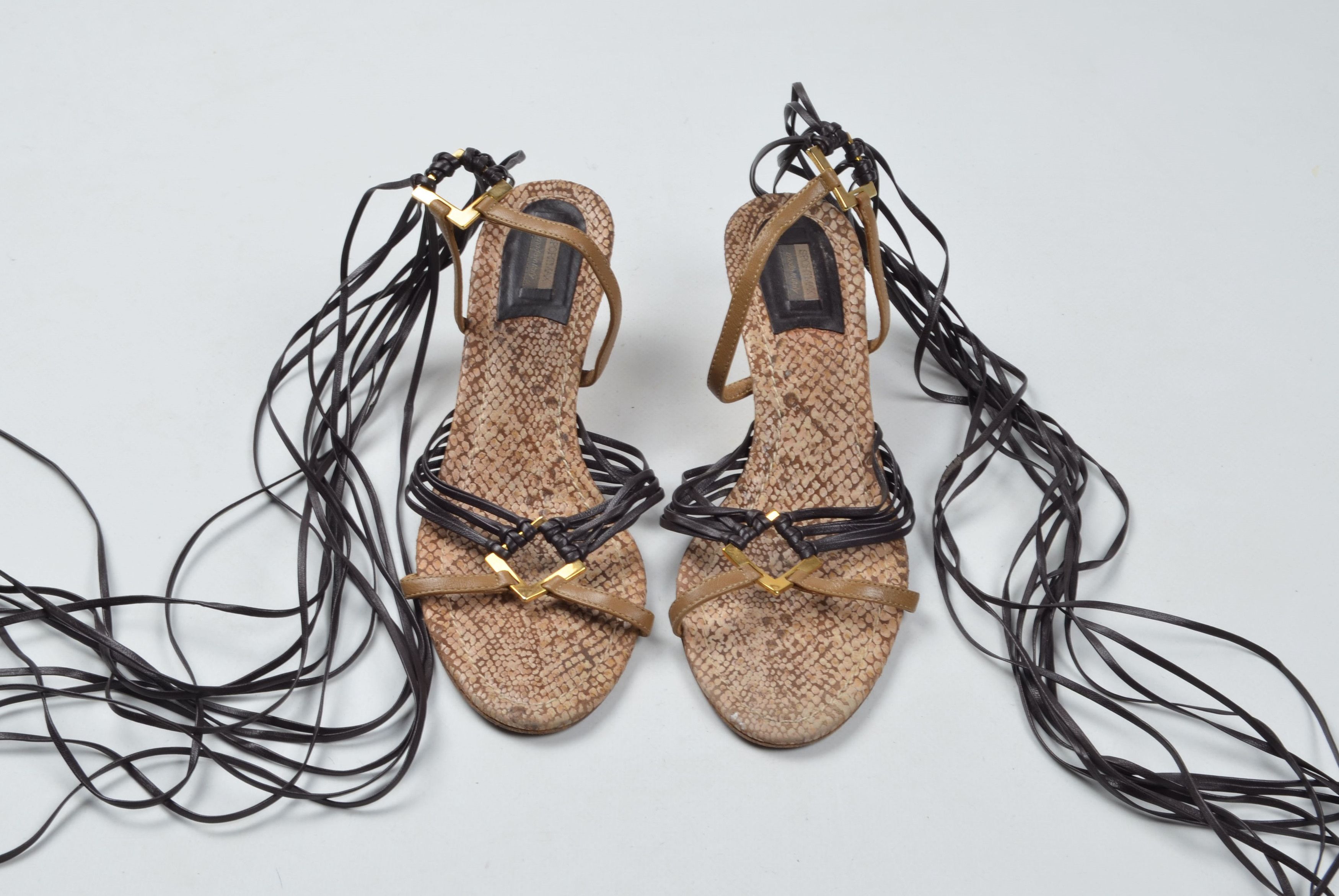 Designer × Max Mara × Vintage Max Mara Y2K Leather Kitten Heel Lace-Up Mules Sandals Size US 7 / IT 37 - 6 Thumbnail