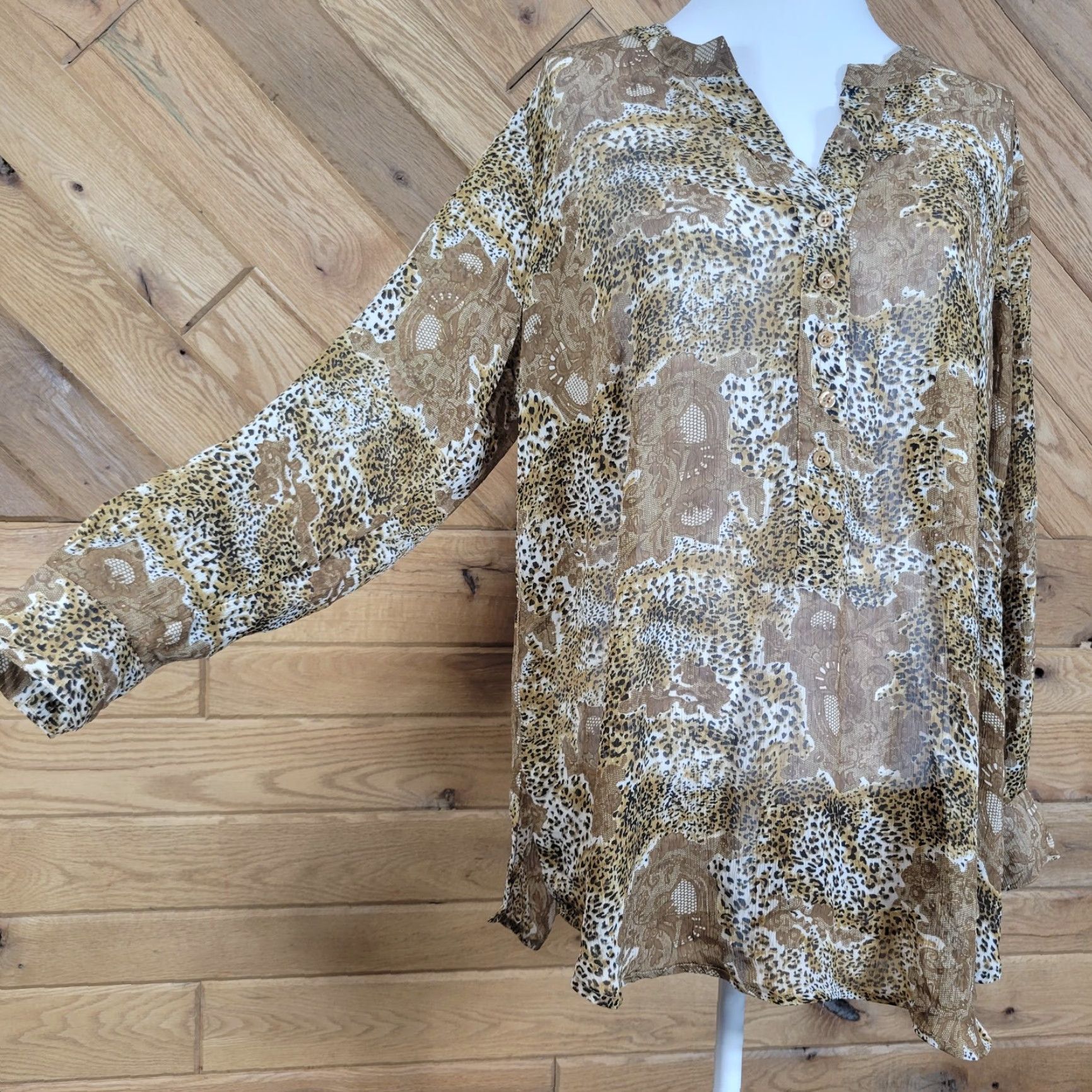 Vintage Woman Within Blouse Shirt Womens Leopard Print Long Sleeve Sheer Tunic Size L Size L / US 10 / IT 46 - 6 Thumbnail