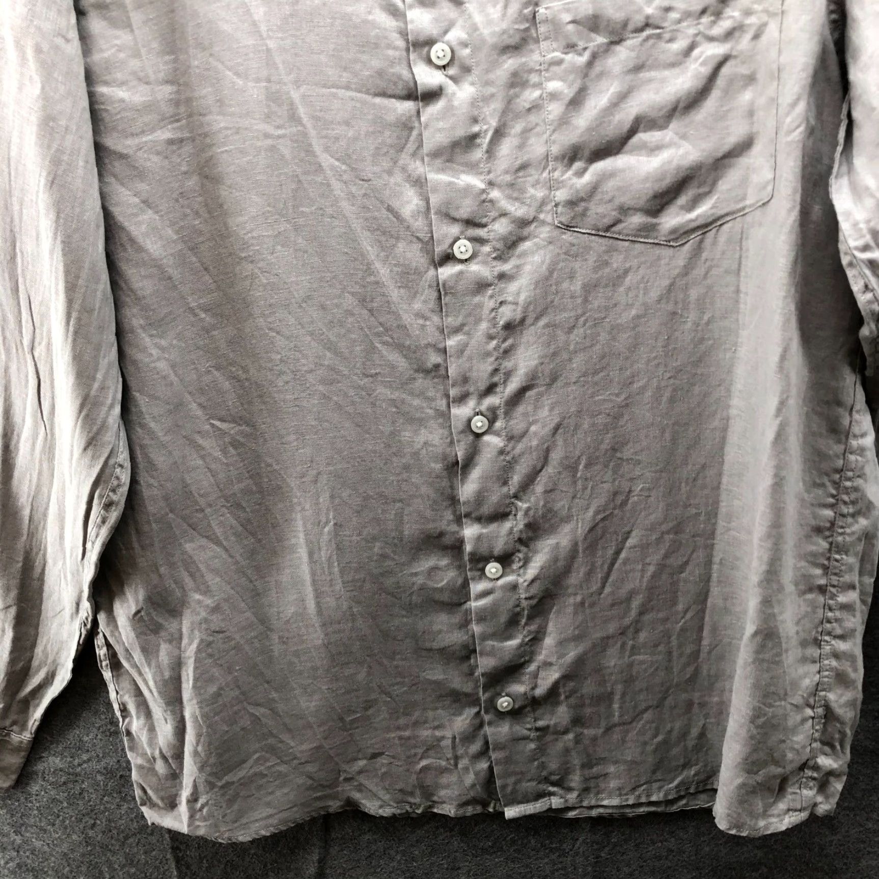 Muji MUJI Shirt Mens XL Long Sleeve Button Up Taupe Linen Band Collar Vintage? No Size US XL / EU 56 / 4 - 4 Thumbnail