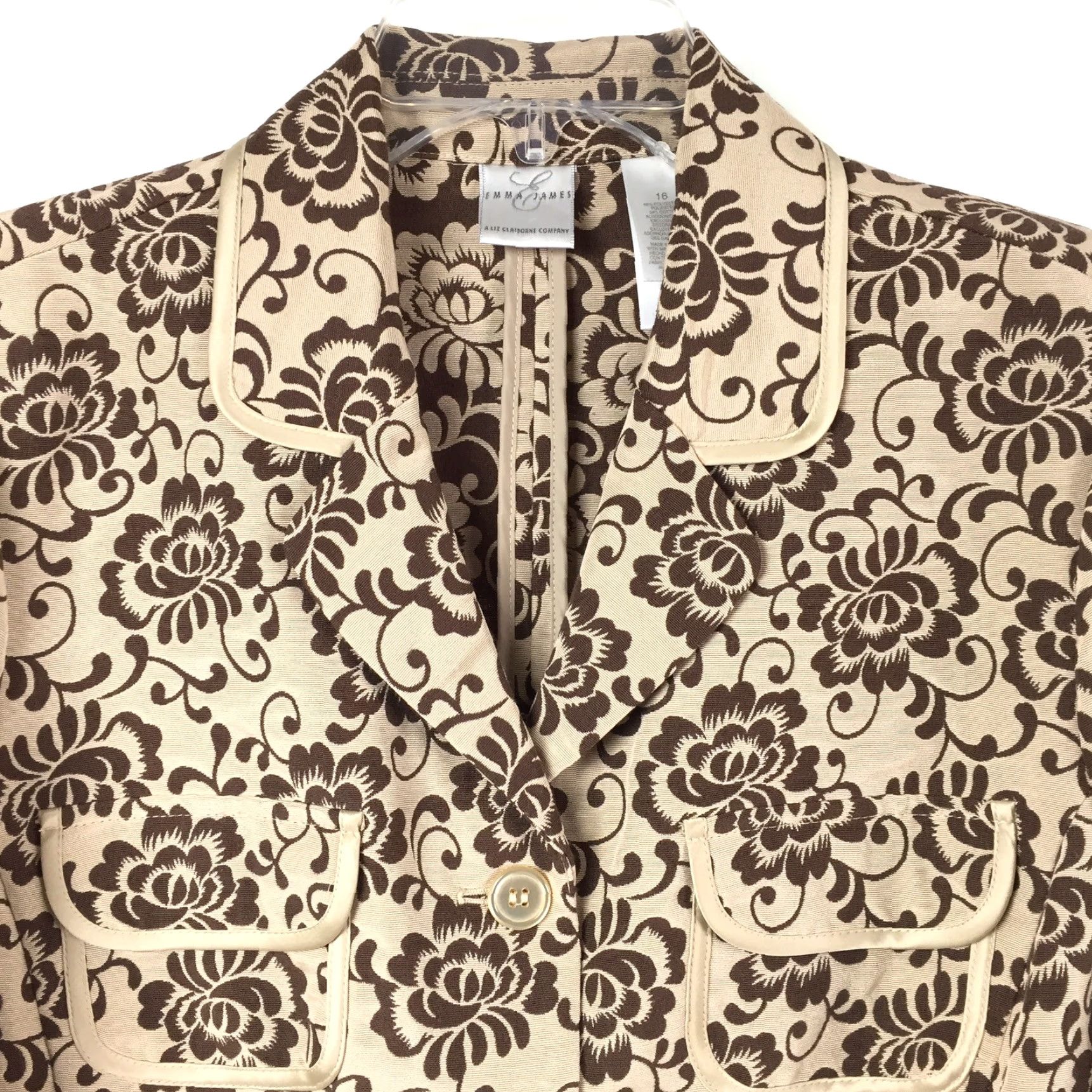 Vintage Emma & James Jacket Women's Long Sleeve Button-Up Beige Floral 16 Casual Mens? Size XXL / US 16-18 / IT 52-54 - 2 Thumbnail
