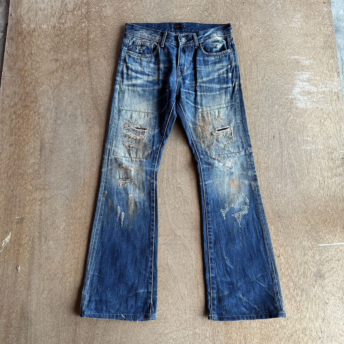 image of Sickss Jackrose Flare/bootcut Jeans Patina Distressed Denim in Blue, Men's (Size 29)