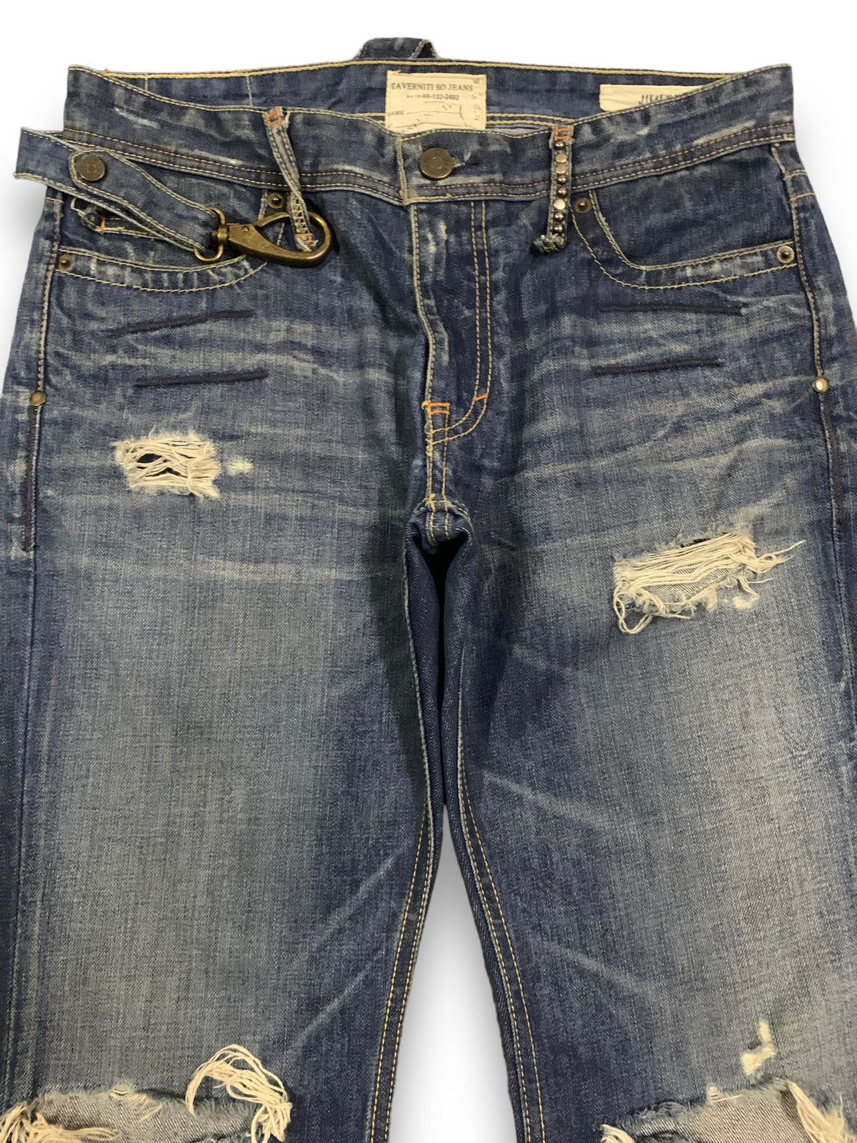 Tornado Mart Vintage Jimmy Taverniti Studded Flare Distress Grunge Jeans Size US 31 - 3 Thumbnail