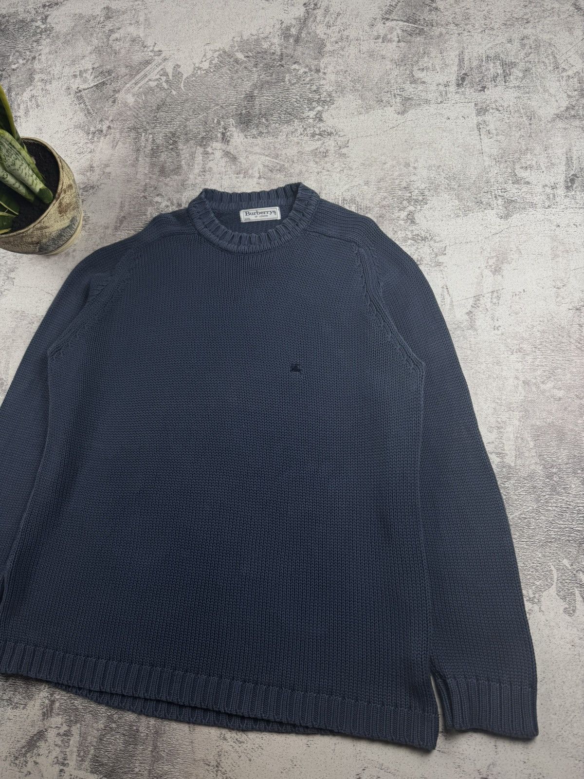 Burberry Burberrys Vintage 90s Men’s XXL Blue Knitted Cotton Sweatshirt Sweater Pullover Size US XXL / EU 58 / 5 - 3 Thumbnail