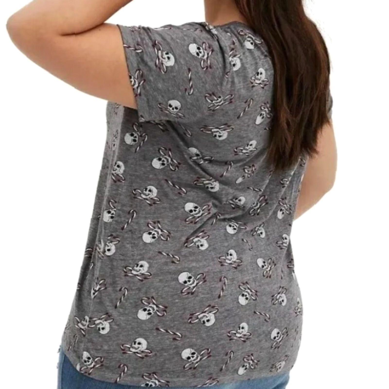 Torrid Torrid Plus Size 1X Grey Vintage Triblend Classic Fit Crew Tee Skull Candy Cane Shirt Women Size XL / US 12-14 / IT 48-50 - 2 Thumbnail