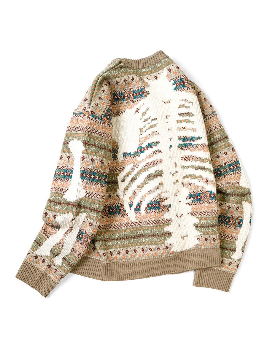 Pre-owned Kapital 7g Wool Fair Isle Bone Crew Sweater In Orange