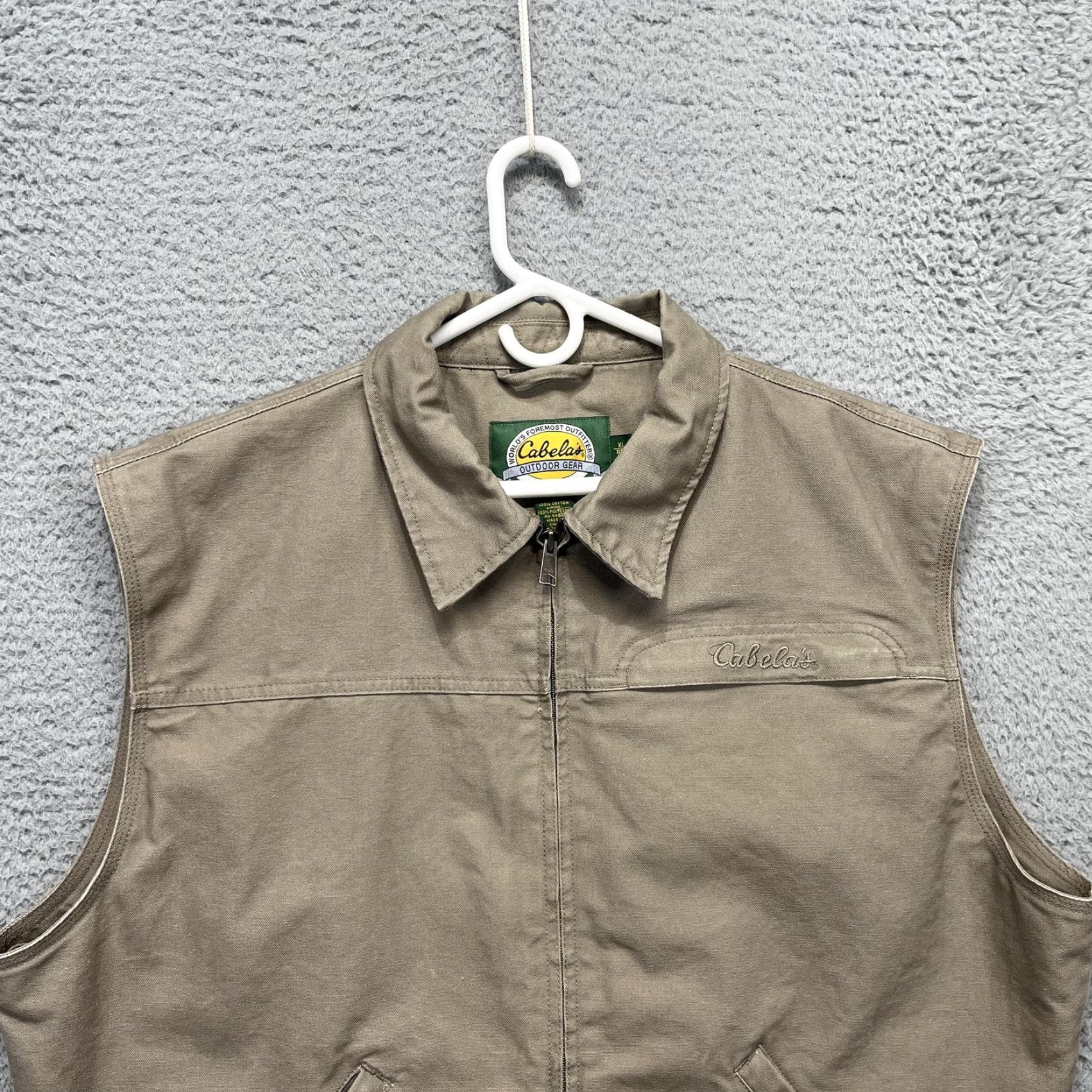 Vintage Cabela's Vest Mens XL Khaki Zip Front Fleece Lined Canvas Outdoor Workwear Field Shirt Size US XL / EU 56 / 4 - 2 Thumbnail