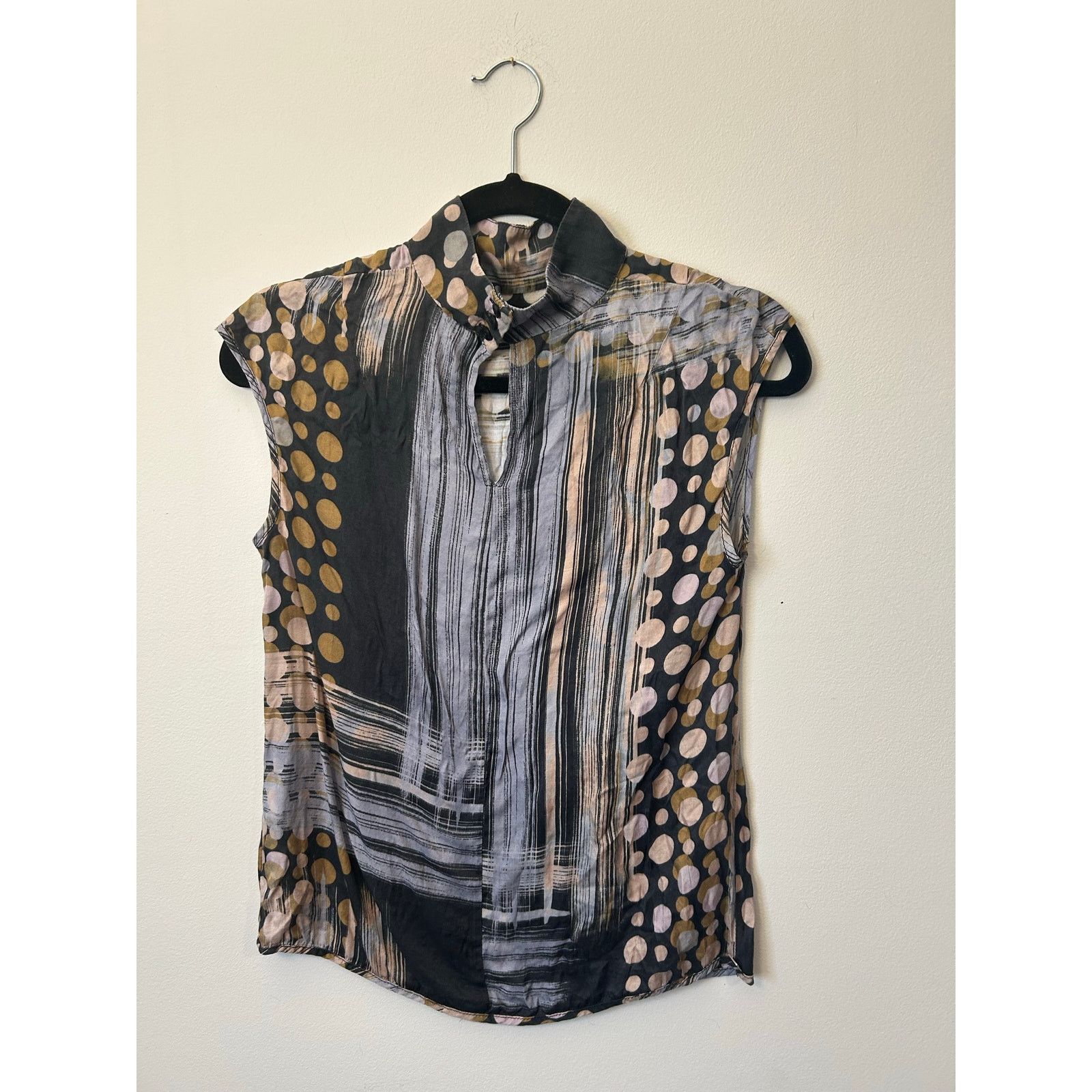 Coup De Grace Manila Grace Viscose Silk Geometric SleevelessBlouse, Sz 42 Size L / US 10 / IT 46 - 6 Thumbnail