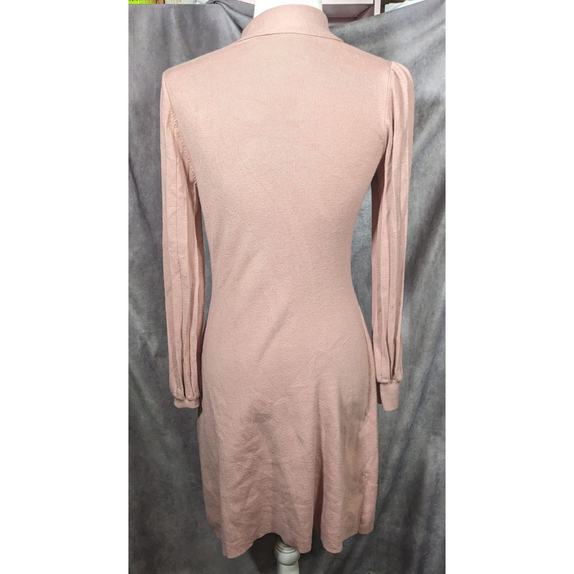 Other Vintage Coquette Light Pink Long Sleeve Tie V Neck Dress Size M / US 6-8 / IT 42-44 - 8 Thumbnail