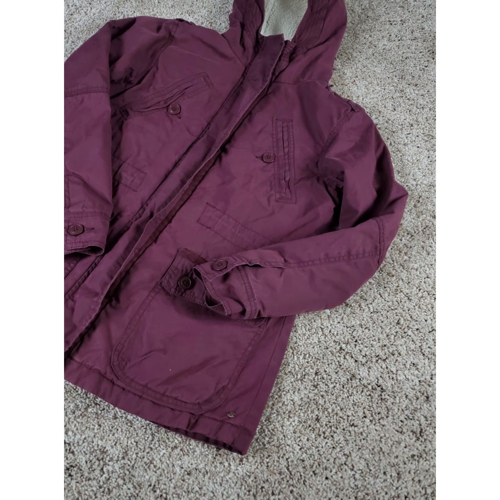 American Eagle Outfitters American Eagle Field Jacket Womens Small Purple Full Zip Fleece Lined Hood Size S / US 4 / IT 40 - 2 Thumbnail