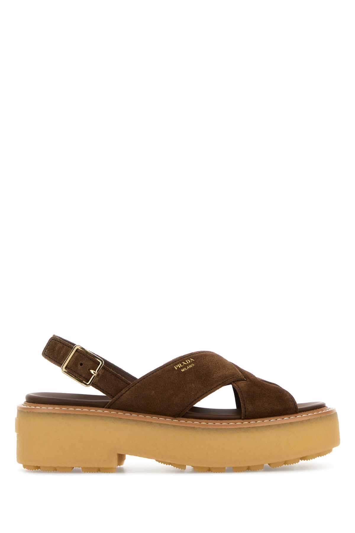 Prada Brown Suede Sandals Size US 10 / IT 40 - 1 Thumbnail