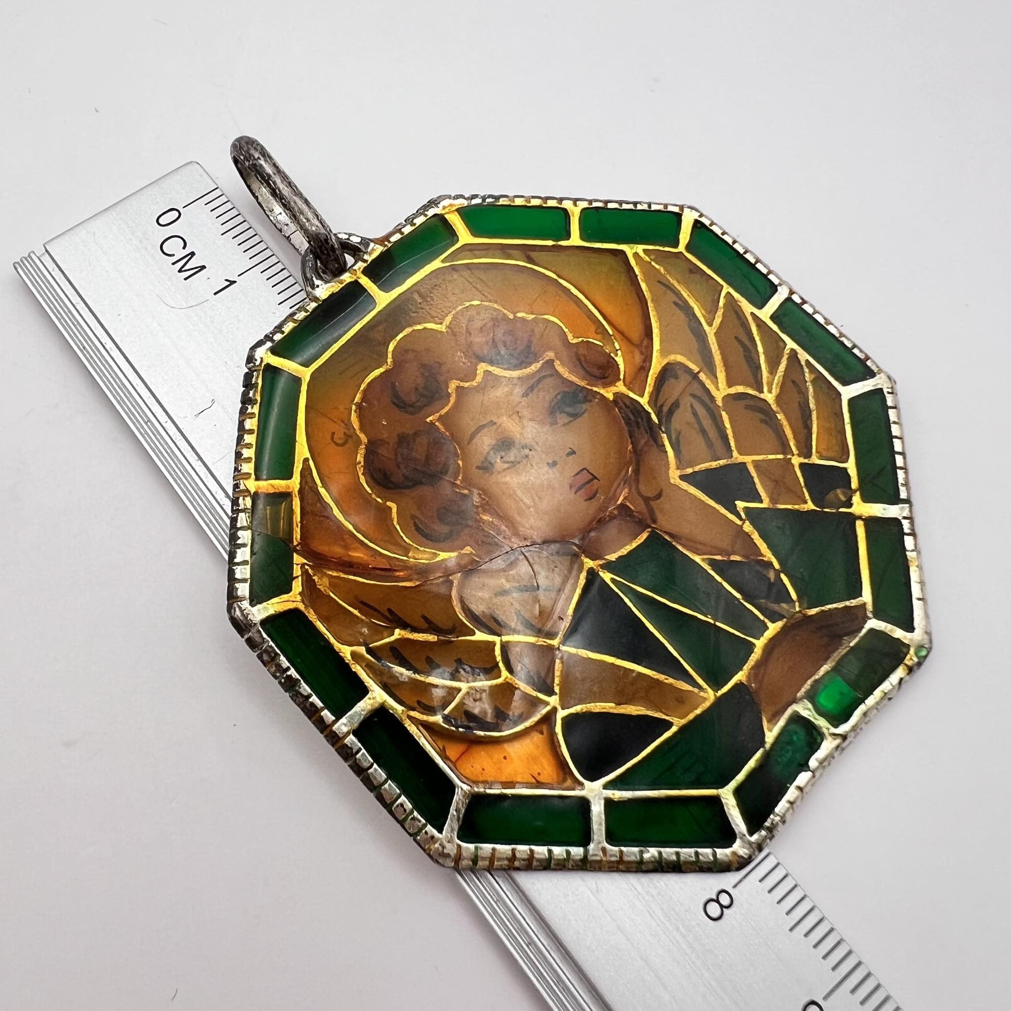 Vintage Vintage Silver Pendant Angel Stained Glass Enamel Crealon Size ONE SIZE - 6 Thumbnail