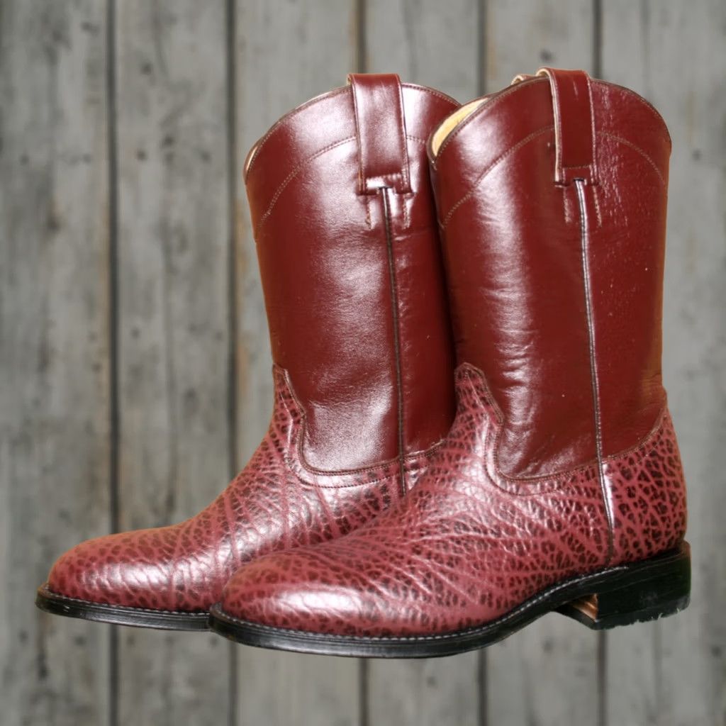 Vintage ORTEGA Boot Company Burgundy Textured Leather Western Boots Women's Sz. 6.5 Size US 7 / IT 37 - 1 Thumbnail