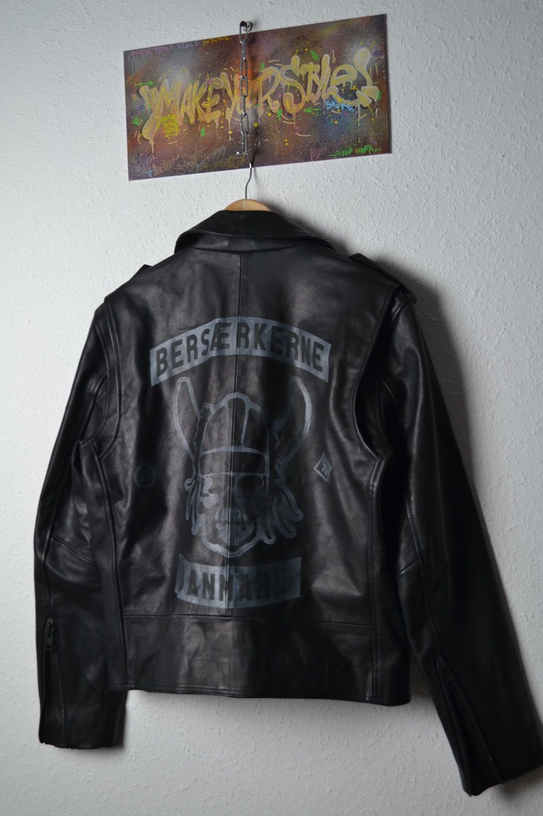 image of Leather Jacket x Selected Homme Indigo Leather Biker Jacket Men’S Size M in Black, Men's