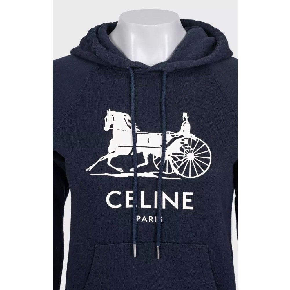 Celine Celine Blue Cotton Cashmere Hoodie - Size XS Size XS / US 0-2 / IT 36-38 - 4 Thumbnail
