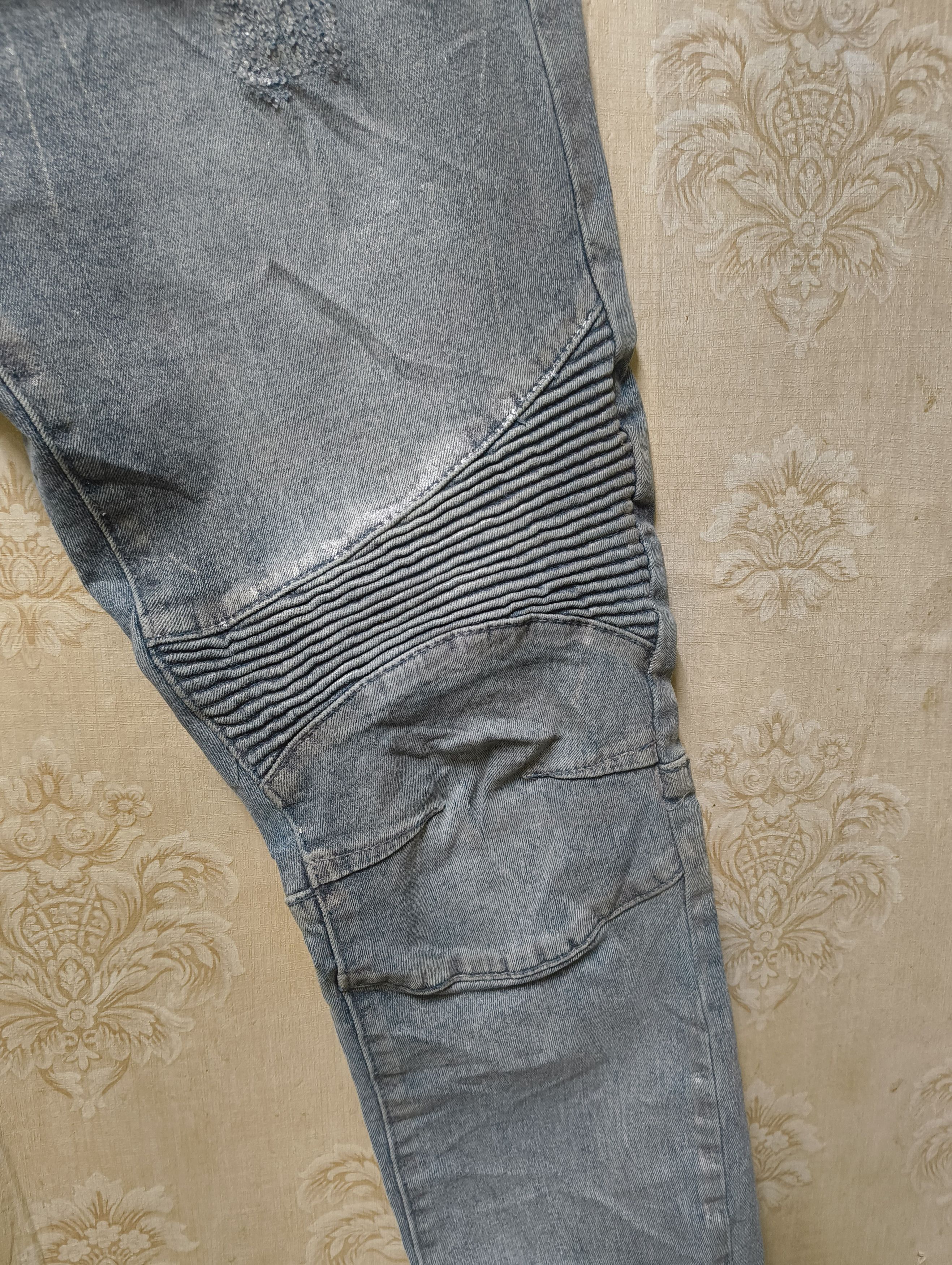 Smoke Rise SMOKE RISE JEANS BIKER STYLE SILVER EFFECT Size US 33 - 6 Thumbnail