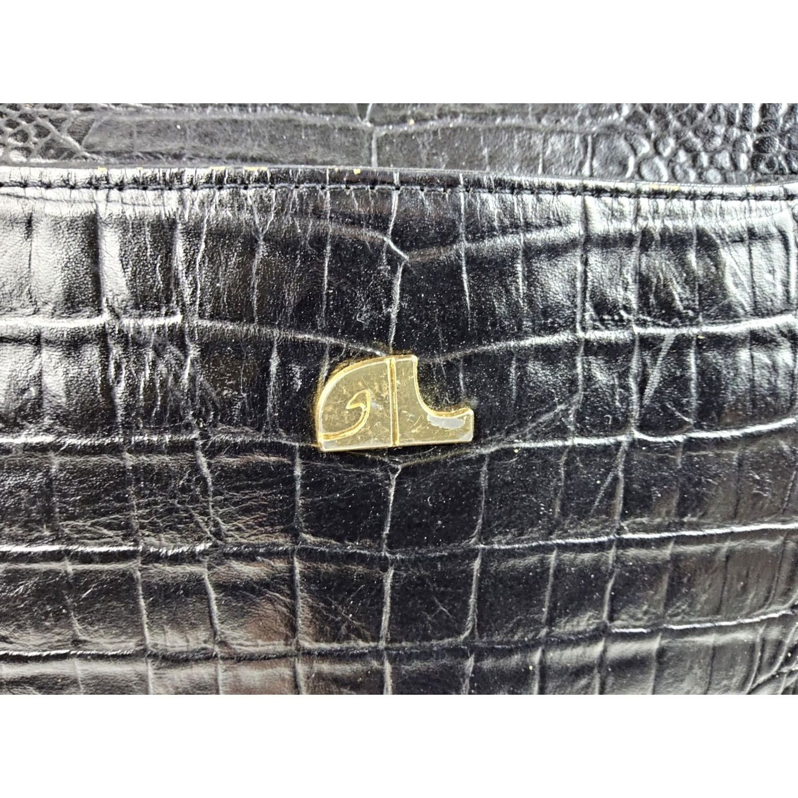 Vintage Annalou Crocodile Embossed Leather Tote Shoulder Handbag Purse Women Leather Tote Black Size ONE SIZE - 2 Thumbnail