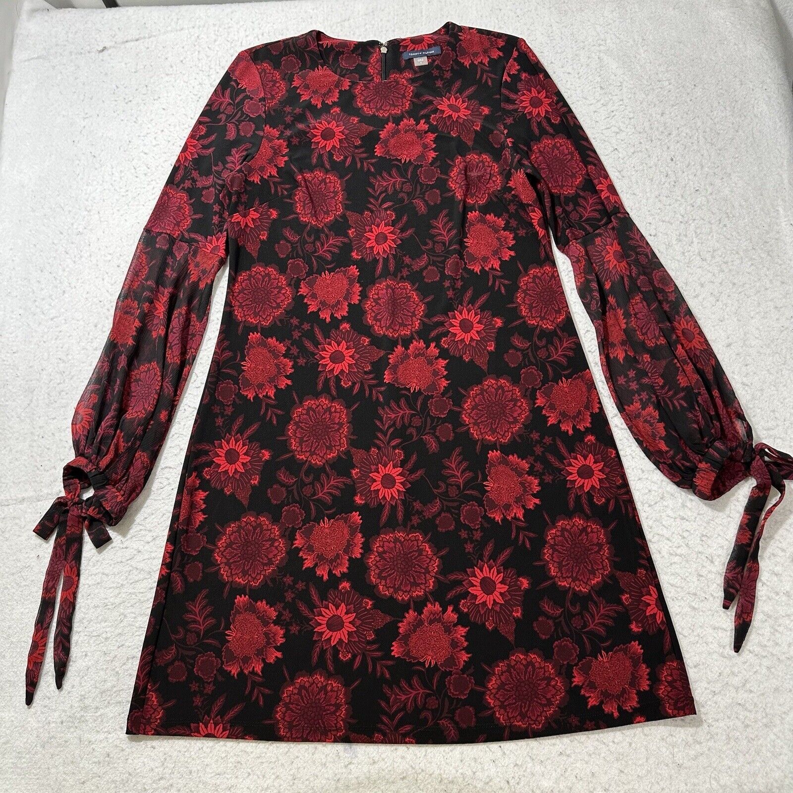 Tommy Hilfiger Tommy Hilfiger 8 A-Line Shift Black Red Floral Dress Size M / US 6-8 / IT 42-44 - 1 Thumbnail