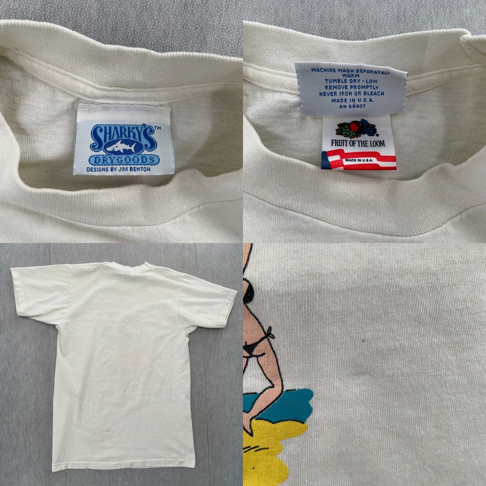 Fruit Of The Loom VINTAGE Fruit of the Loom Shirt Adult M Ivory Crewneck Short Sleeve 80s Beach Cartoon Dad USA Mens Size US M / EU 48-50 / 2 - 8 Thumbnail