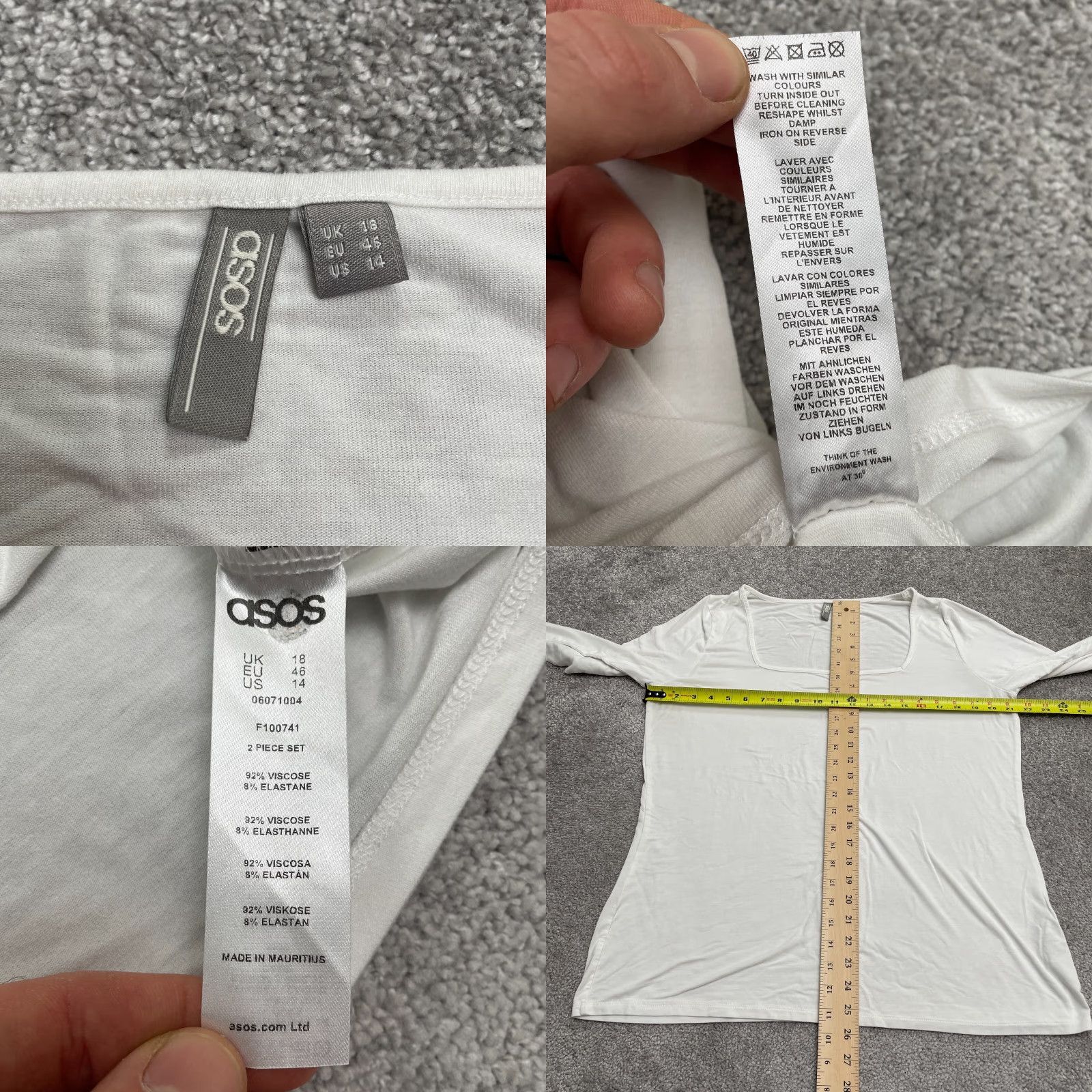 Asos ASOS Shirt Womens 14 White Square Neck T-Shirt Long Sleeve Basic Stretch Casual Tee Size XL / US 12-14 / IT 48-50 - 8 Thumbnail