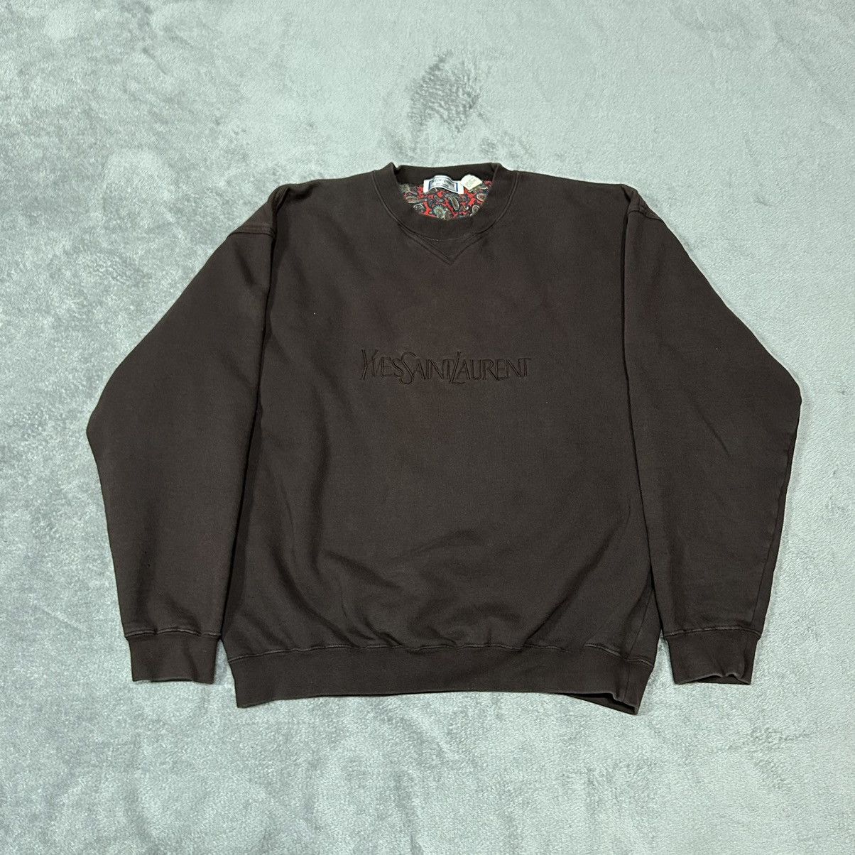 image of Vintage YVES Saint Laurent Brown Big Logo Spellout Crewneck, Men's (Size XL)