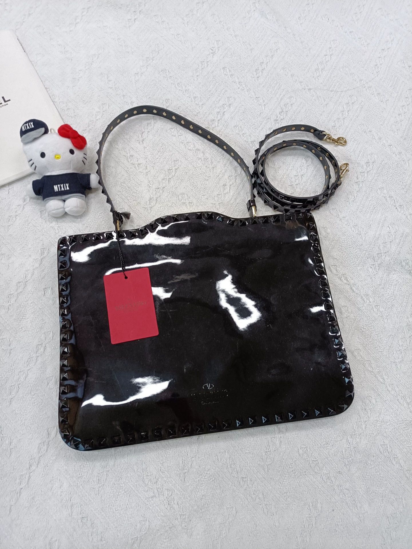 Valentino Valentino Black Patent Studded Shoulder/Crossbody 33x25 Size ONE SIZE - 1 Thumbnail