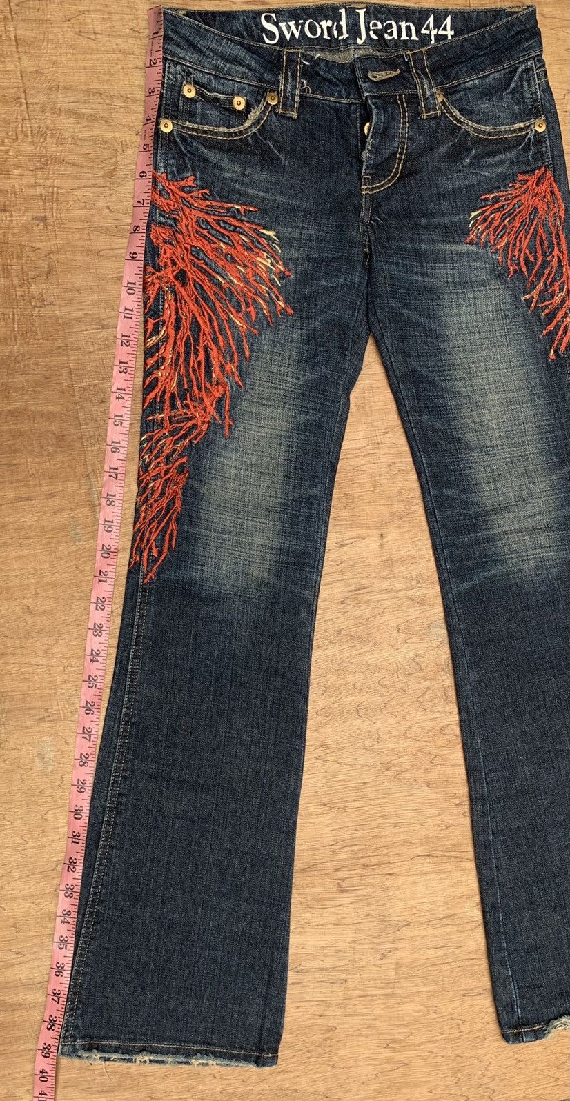 Japanese Brand Rare Sword Jean 44 Peace Embroidered Flare Denim Pants Size US 29 - 20 Thumbnail
