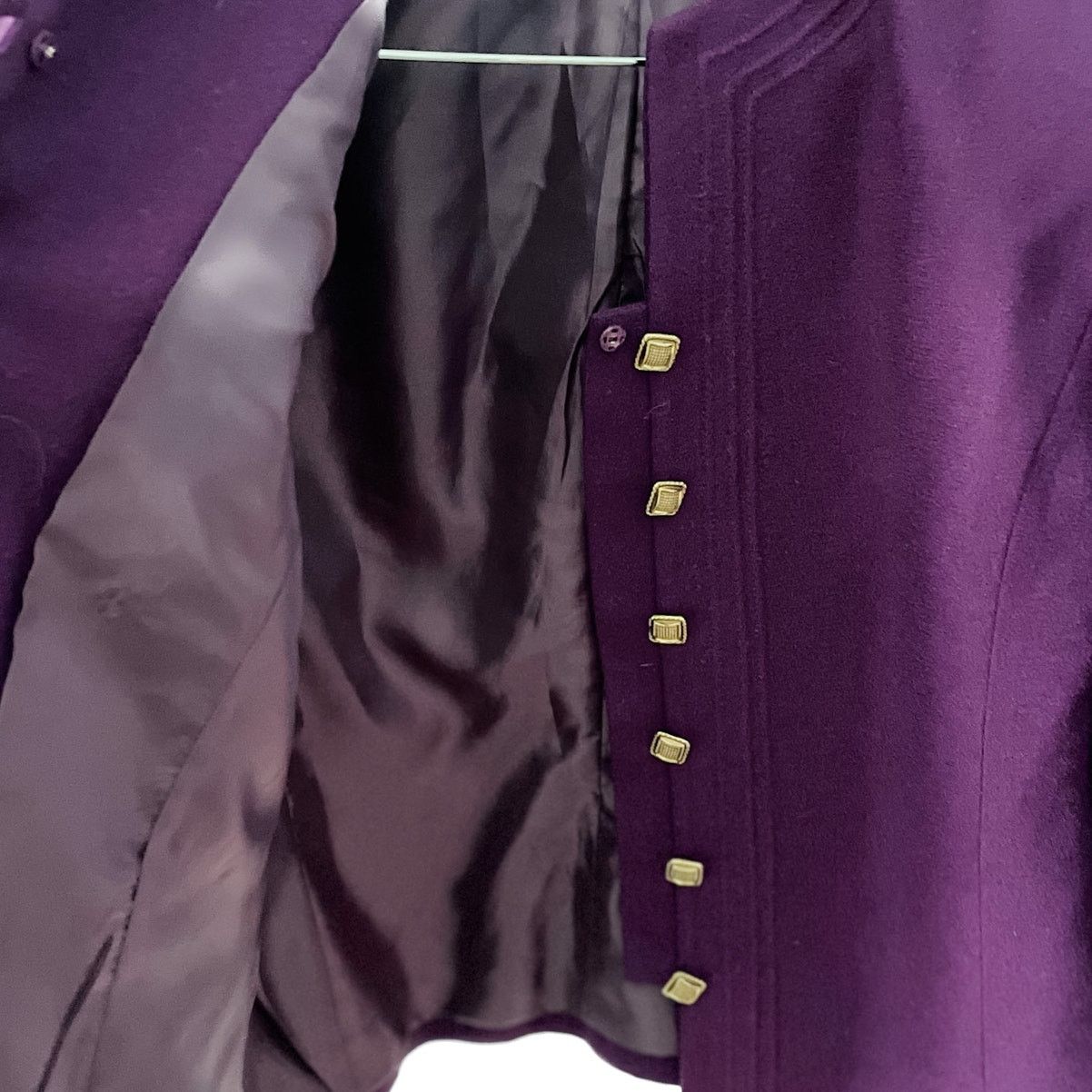 Vintage Vintage 100% Wool Purple Collarless Blazer Jacket 10P/MP Size L / US 10 / IT 46 - 5 Thumbnail