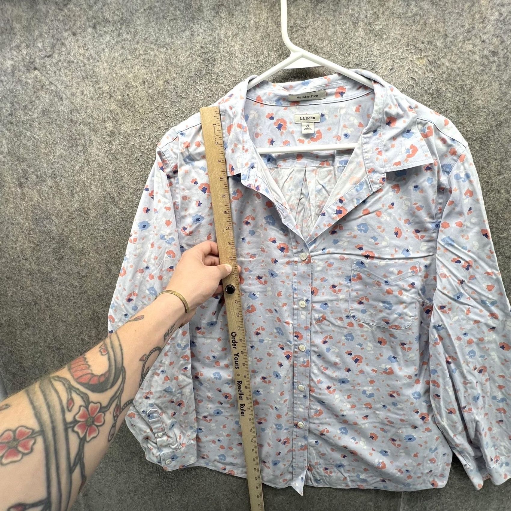 Vintage L.L. Bean Shirt Womens 2X Blue Floral Wrinkle Free Button Long Sleeve Top Size XXL / US 16-18 / IT 52-54 - 4 Thumbnail