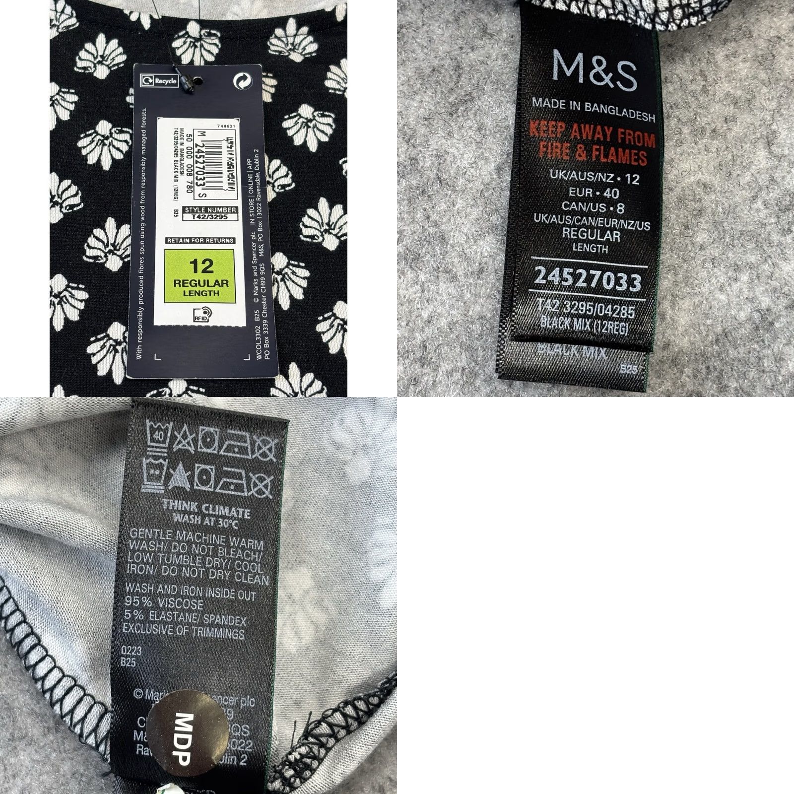 Marks & Spencer VINTAGE? no — M&S Dress UK12 Women’s Long Sleeve Patterned Black White Mix BNWT BS? Size XL / US 12-14 / IT 48-50 - 8 Thumbnail
