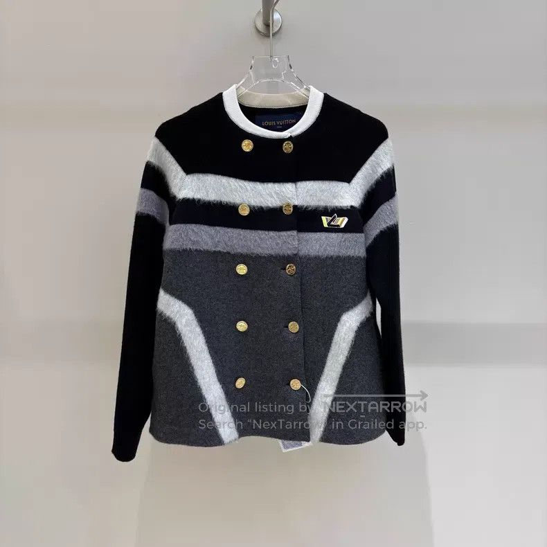 Louis Vuitton Black and grey patchwork gold button logo wo