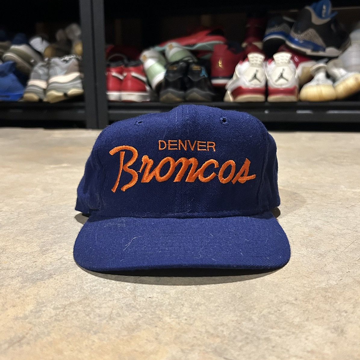 Vintage 1990s Denver Broncos Script Wool Snapback Hat Rare