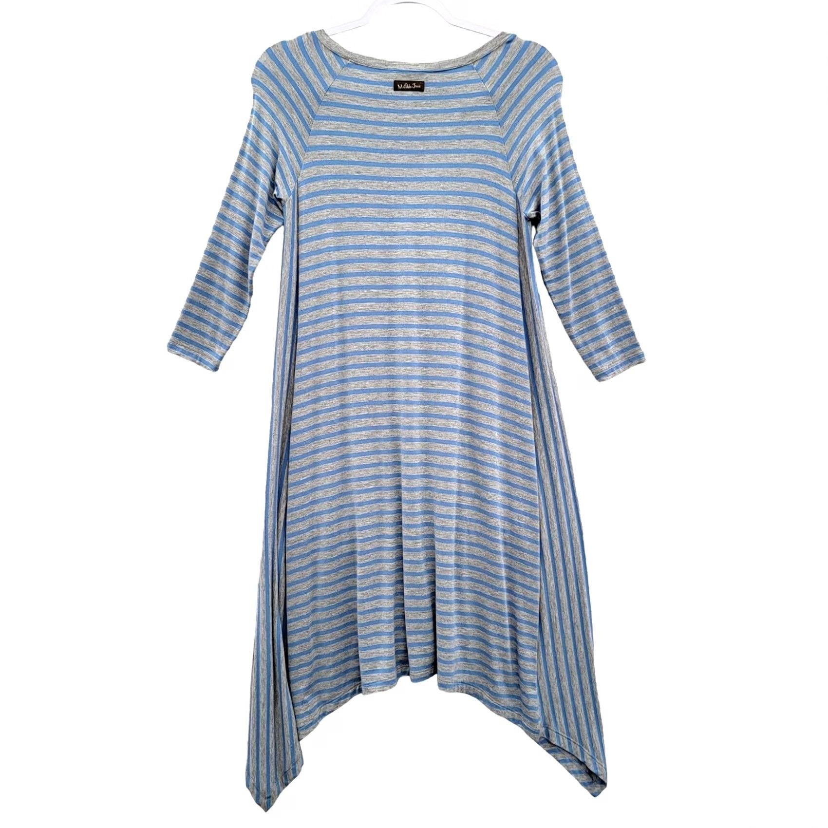 Vintage VINTAGE Matilda Jane Her Majesty Dress Jersey Handkerchief Hem Striped Blue Gray Sz S Midi 3/4 Sleeve Scoop Neck Womens Size S / US 4 / IT 40 - 3 Thumbnail