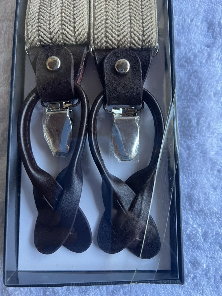 Jos. A. Bank Jos. A. Bank Herringbone Suspenders with Leather Accents Size ONE SIZE - 3 Thumbnail