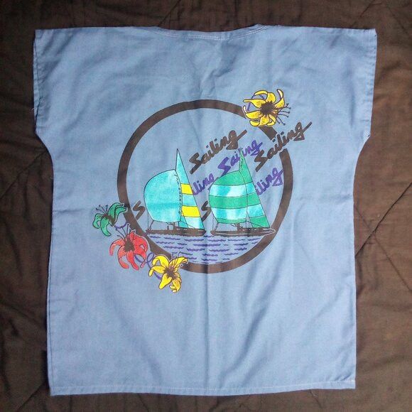 Vintage Vintage Sailing Boats Flowers V-Neck T-Shirt Size US XL / EU 56 / 4 - 6 Thumbnail
